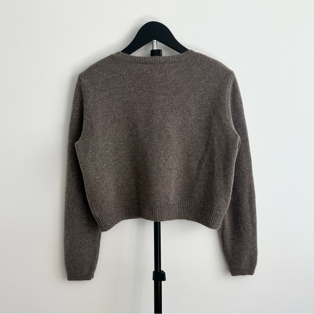 Reformation Clara Cocoa Brown Cropped Cashmere Crew Neck Cardigan Size M - Picture 2 of 5